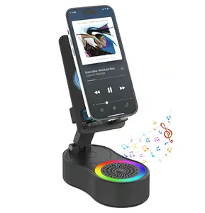 Colorful Ambient Light 5-in-1 Bluetooth Speaker, 300° Foldable Wireless Induction Audio Stand, 3000mAh Rechargeable Phone Holder for iPhone Android Tablet