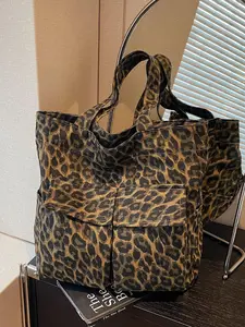 Vintage Leopard Print Multi-Pocket Women's Tote Bag, Large Capacity Commuter Shoulder Bag, Perfect for Various Occasions, Commuting Tote Bag