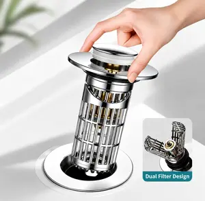 2 Pack Pop Up Sink Drain Strainer, Bathroom Sink Hair Catcher with Basket, Anti-Clog & Odor Blocking Drain Stopper, Easy Installation