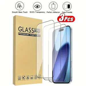 3-Pack HD Tempered Glass Phone Screen Protector Kit, Anti-Scratch Explosion-Proof Screen Protective Film, Phone Accessories for iPhone 17/16/15 Plus/14/13/12/11 & Pro Max mini, Protection, Smartphone, Cellphone