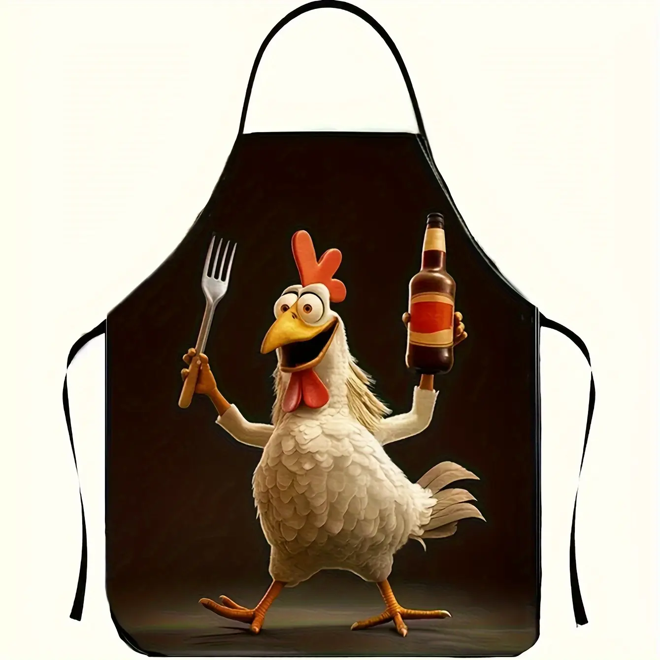 1pc Fun Cartoon Rooster Print Apron - Durable 100% Polyester, Easy-Care, Adjustable Neck Strap for Cooking & Bartending - Unisex Kitchen & Bar Accessory, Novelty Apron, Bartending Apparel, Whimsical Design, Washable Apron