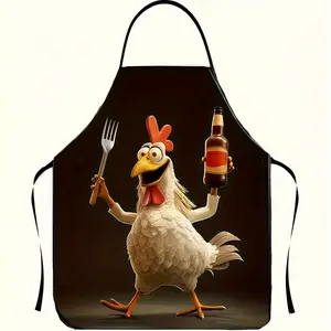 1pc Fun Cartoon Rooster Print Apron - Durable 100% Polyester, Easy-Care, Adjustable Neck Strap for Cooking & Bartending - Unisex Kitchen & Bar Accessory, Novelty Apron, Bartending Apparel, Whimsical Design, Washable Apron
