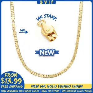 NEW 14K Real Gold-Plated Figaro Chain Necklace for Men-3mm/5mm Wide, 24" ltalian-Style Cuban Link, Tarnish-FreeNanotech Coating, Hip Hop Streetwear, Minimalist LayeringJewelry, Gift for Him