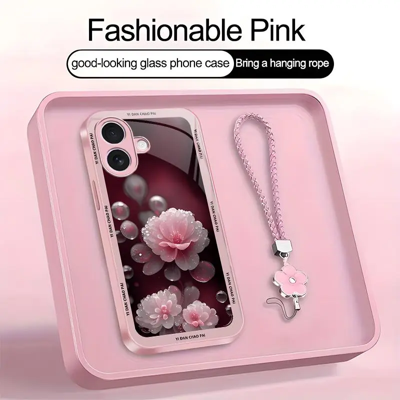 Suitable for [iPhone 17] high-end women's phone case🤩，a beautiful four-leaf clover lanyard is included🍀, beautiful floral pattern, elegant and sophisticated， drop-resistant and fingerprint-proof YM99