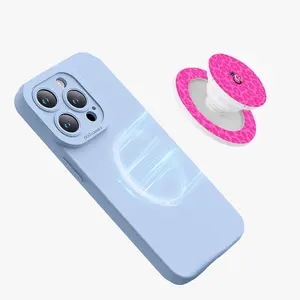 Fuchsia Stalk Magnetic Pop Socket Phone Stand Grip - Pink-on-Pink Cheetah Design, MagSafe® Compatible, Lightweight ABS & TPU, 2.25" x 2.25" x 0.4"
