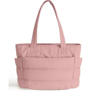 Puffer Tote Bag for Women-Large Work Tote Bags Quilted Lightweight Puffy Bags Shoulder Bag with Laptop Compartment