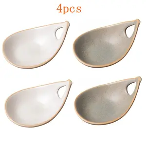 Vintage Style Single Handle Dipping Sauce Dish Set, Ceramic Soy Sauce Bowl for Home Use, Hot Pot Sushi Snack Plate for Restaurant, Dinnerware Sets
