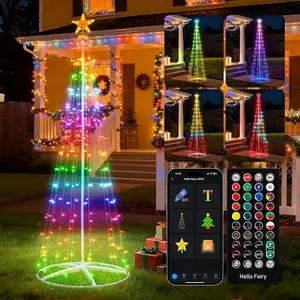 8FT Smart Christmas Cone Tree Star Topper 191 RGB LED Fairy Lights Hello Fairy Bluetooth App-Controlled Multicolor Changing DIY Effects