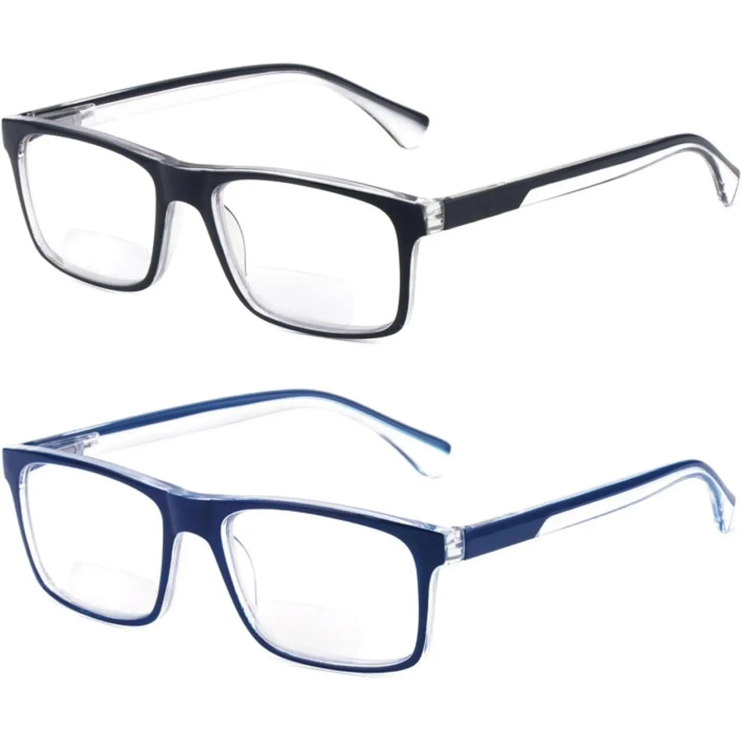 Bifocal Reading Glasses for Men 2-Pack (+2.5), Lightweight Computer Eyeglasses with Spring Hinges & Comfort Nose Pads, Durable Blue Light Blocking