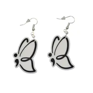 Simple Butterfly Semicolon Earrings 3D Printed Hypoallergenic Nickel-Free Hooks for Suicide Prevention & Sexual Assault Support