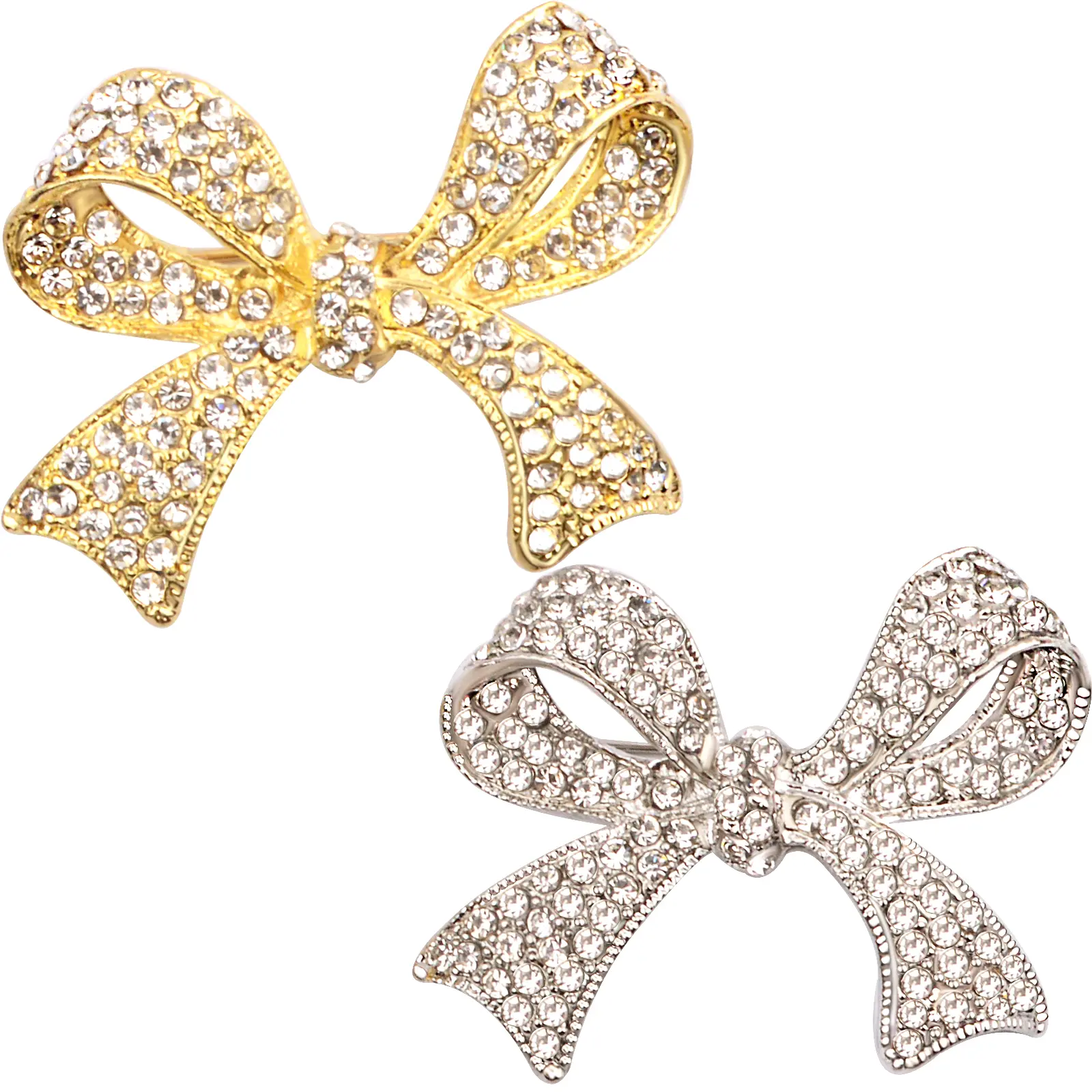 2pcs Crystal Bow Brooch Pins Vintage Sparkly Rhinestones Brooches Elegant Lapel Pin Dress Suit Shirt Clothes Hat Accessories for Women Wedding Engagement Party Gifts