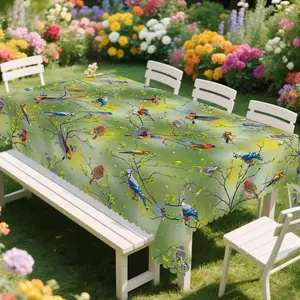 XEXSIN Colorful hummingbird tablecloth, Green round/rectangular polyester tablecloth, small fresh garden style, suitable for kitchen dining tables, spring outdoor parties and camping, suitable for holiday dining and parties, farmhouse style decor