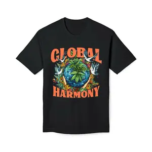 Global Harmony Unisex Urban Heavy T-shirt - Black, 100% Cotton, Classic Fit, Seamless Design, Durable Fabric, Ideal for Casual Wear