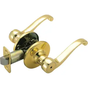 Scroll Privacy Door Lever for Bedroom & Bathroom Doors, Polished Brass Interior Door Handle, Reversible Traditional Lever with Push Button Lock, Fits Standard Residential Doors, 783043