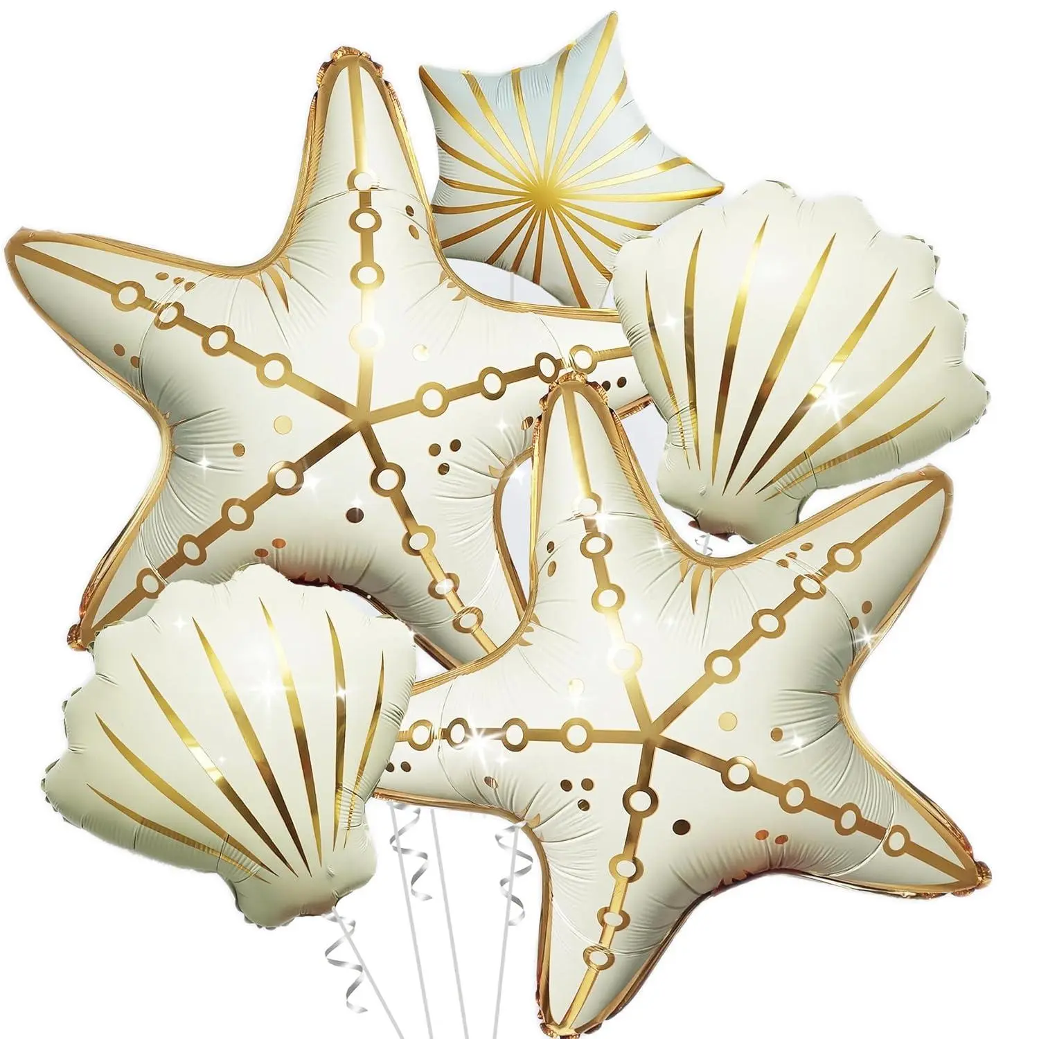 5Pcs Starfish And Seashell Balloons,Well For Ocean Party Balloons,Beach Party Balloons Ocean Themed,Coastal Birthday Decorations, Seashell,Sealife,Swim Party