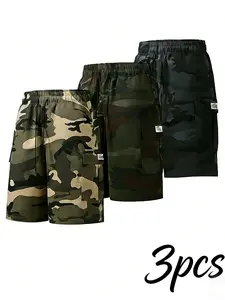 Men's Camouflage cargo shorts, Multi-Pocket Casual Utility Pants, Drawstring Waist, Lightweight Breathable Fabric, Summer Outdoor Activities, Sportswear, Camo Print Shorts, Lightweight Athletic Shorts