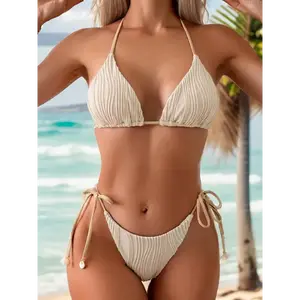Sexy Two-Piece Shell Accent Bikini Swimsuit - Padded Top, Adjustable Ties, Beachwear, Comfortable Swimwear For Women, Perfect For Summer Vacation, Pool Party, And Water Activities