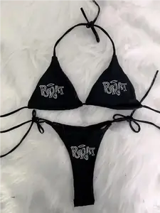 2000s Woman Punk Brat Rhinestone Bikini Y2K Bathing Suits ﻿