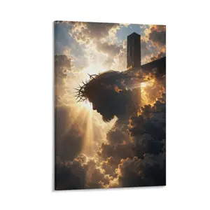 Jesus Christ Cross Canvas Wall Art, Jesus Crown of Thorns Cloud Light Canvas Print, Christian Religious Wall Decor, Faith Inspirational Art Poster, for Living Room, Bedroom, Prayer Room, Church, Office, Entryway, Study Decor
