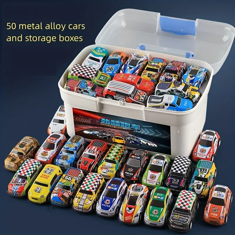 50pcs Mini Alloy Car Set with Storage Box - Pull Back Action, Assorted Colors - Perfect for Youngsters' Gifts & Party Favors, Best for Christmas for w