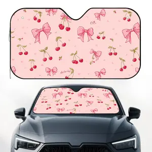 1pc, Cherry Blossom Bows Design Car Windshield Sun Shade, Trendy Print for Interior Decoration, Perfect for Daily Use, Long Distance Travel, and Easy Parking Situations, Car Window Shades