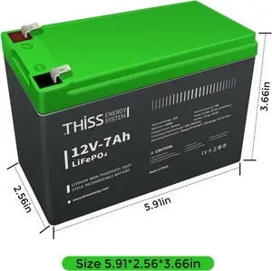 12V 7Ah LiFePO4 Lithium Deep Cycle Rechargeable Battery with Built-In Smart BMS, for Off Grid Solar Energy Storage, Outdoor Power (Tools & Hardware Cordless Power Tool Accessory Battery Pack)
