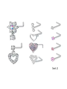 Cute Heart & Butterfly Decor Nose Stud, Stainless Steel Nose Stud Ring Set, L Shape Nose Piercing Kit, Spiral Nose Screw Stud Pack, Nose Piercing Jewelry, Body Jewellery