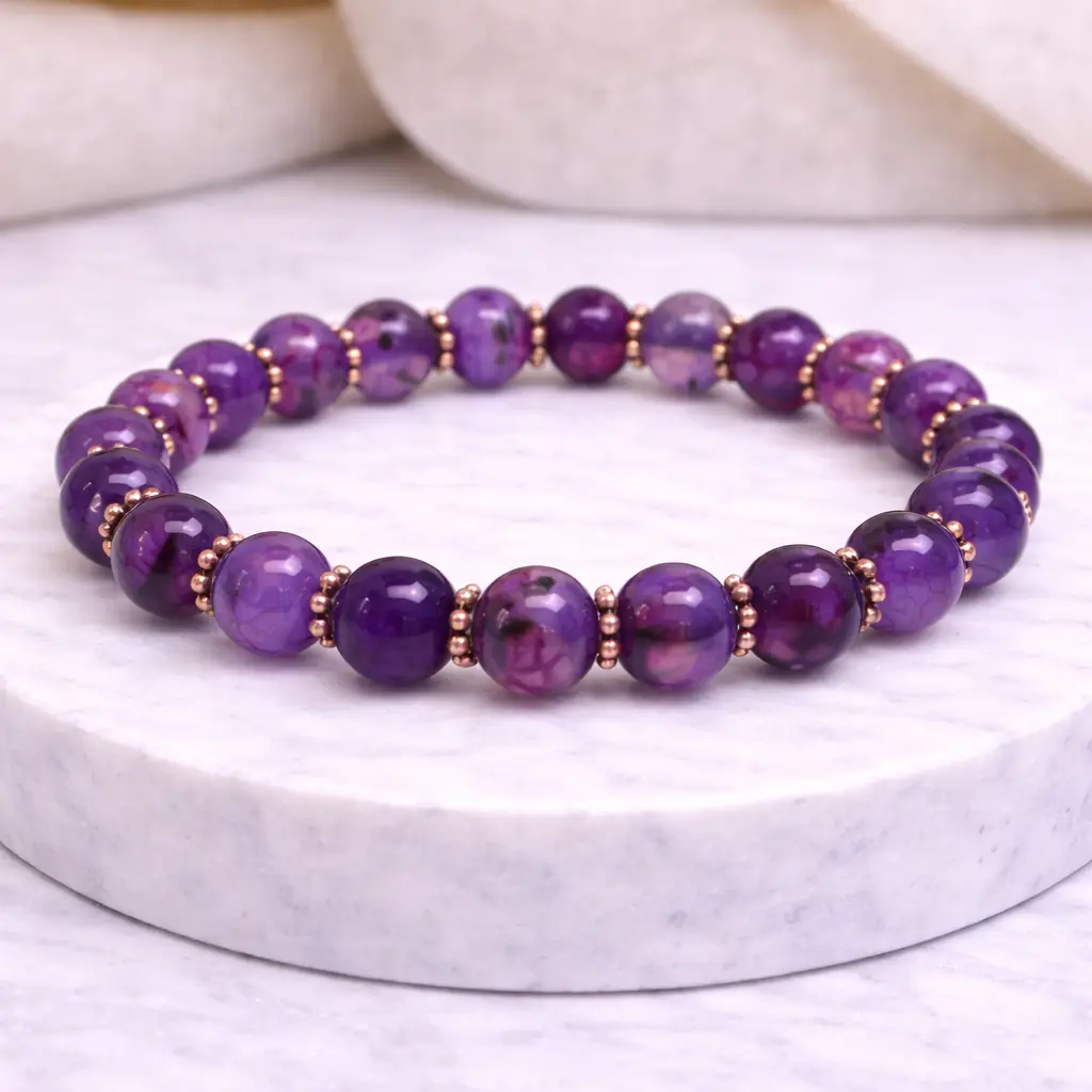 Purple Agate Stone Bracelet 8mm Natural Crystal Beads for Balance, Protection & Emotional Strength Handmade Healing Energy Jewelry