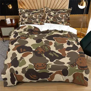 2pcs/3pcs Classic Camouflage Pattern Comforter Cover, Ape-Head Cartoon Image Robot Duvet Cover Set, Suitable for Teenagers or Military Fans. The Bedding Is Soft and Breathable, Including 1 Quilt Cover and 1/2 Pillowcase