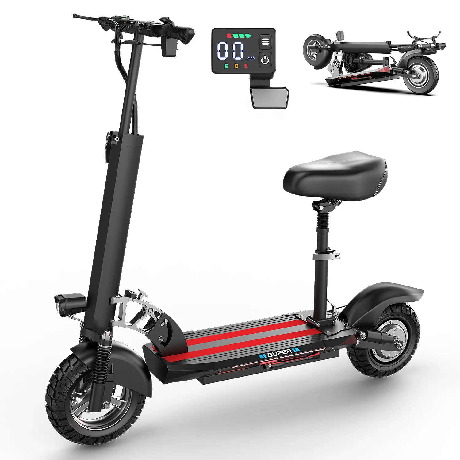 Pikabike Q2 Electric Scooter Adults, 1200W Peak Motor, 35 Miles Range Electric Scooter with Seat, 25MPH Top Speed, 10" Off Road Tires Scooter, Dual Suspesnsion, Folding Commuting E Scooter for Adults