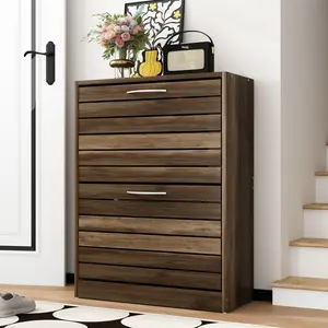 FUFU&GAGA Shoe Storage Cabinet, Narrow Shoe Cabinet With 2 Drawers & Adjustable Shelf, Small Space Entryway Freestanding Shoe Rack With Shutter Doors