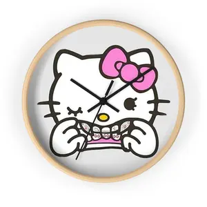 Wall Clock | Cute Cat Face, Pink Bow