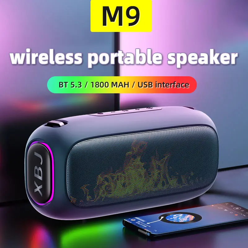 XBJ M9 Bluetooth Wireless Portable Audio Speaker with BT 5.3, 1800 mAh Battery, USB Charging Interface, and LED Display