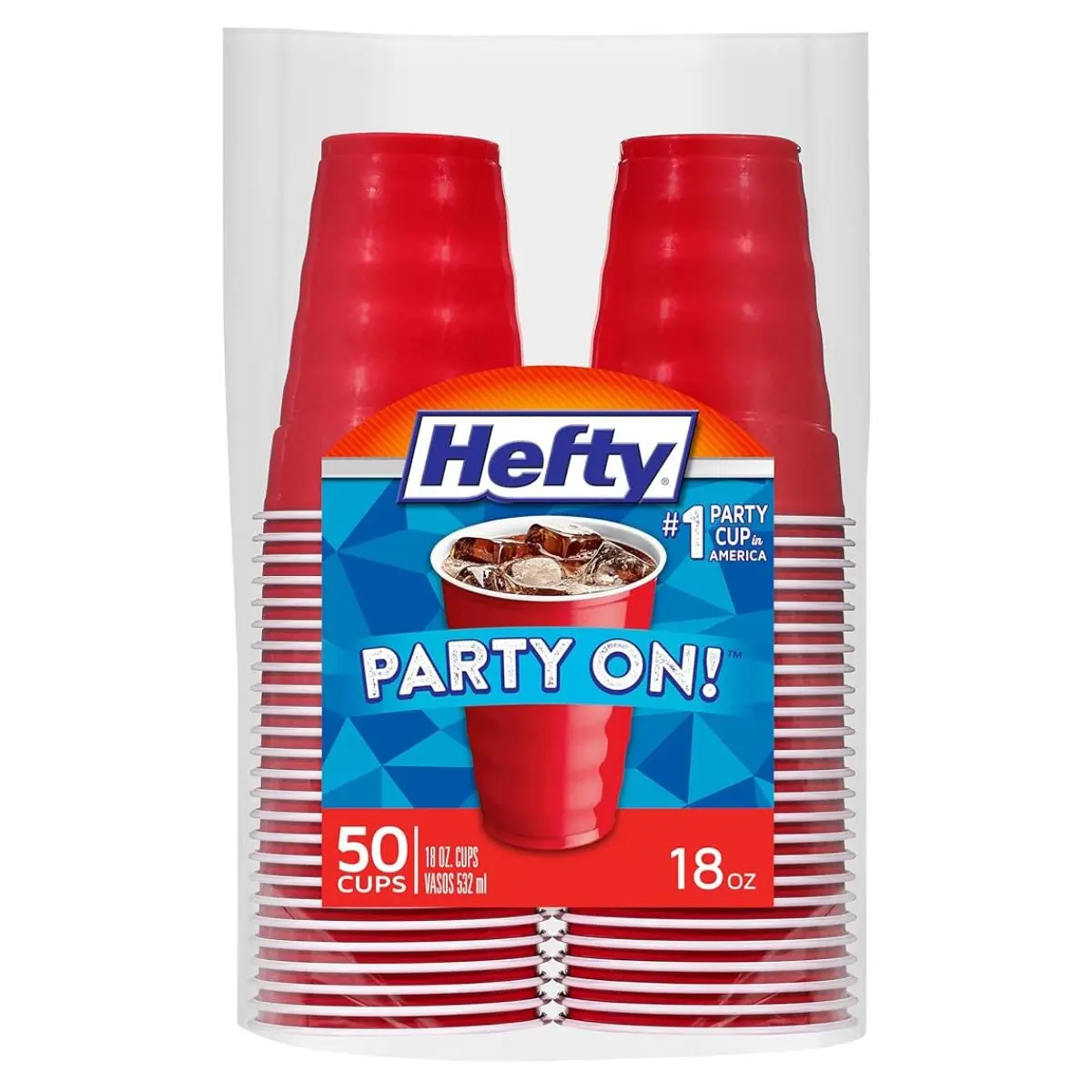 Hefty Party On Disposable Plastic Party Cups, 50 Count, 18 Oz Red Cups ...