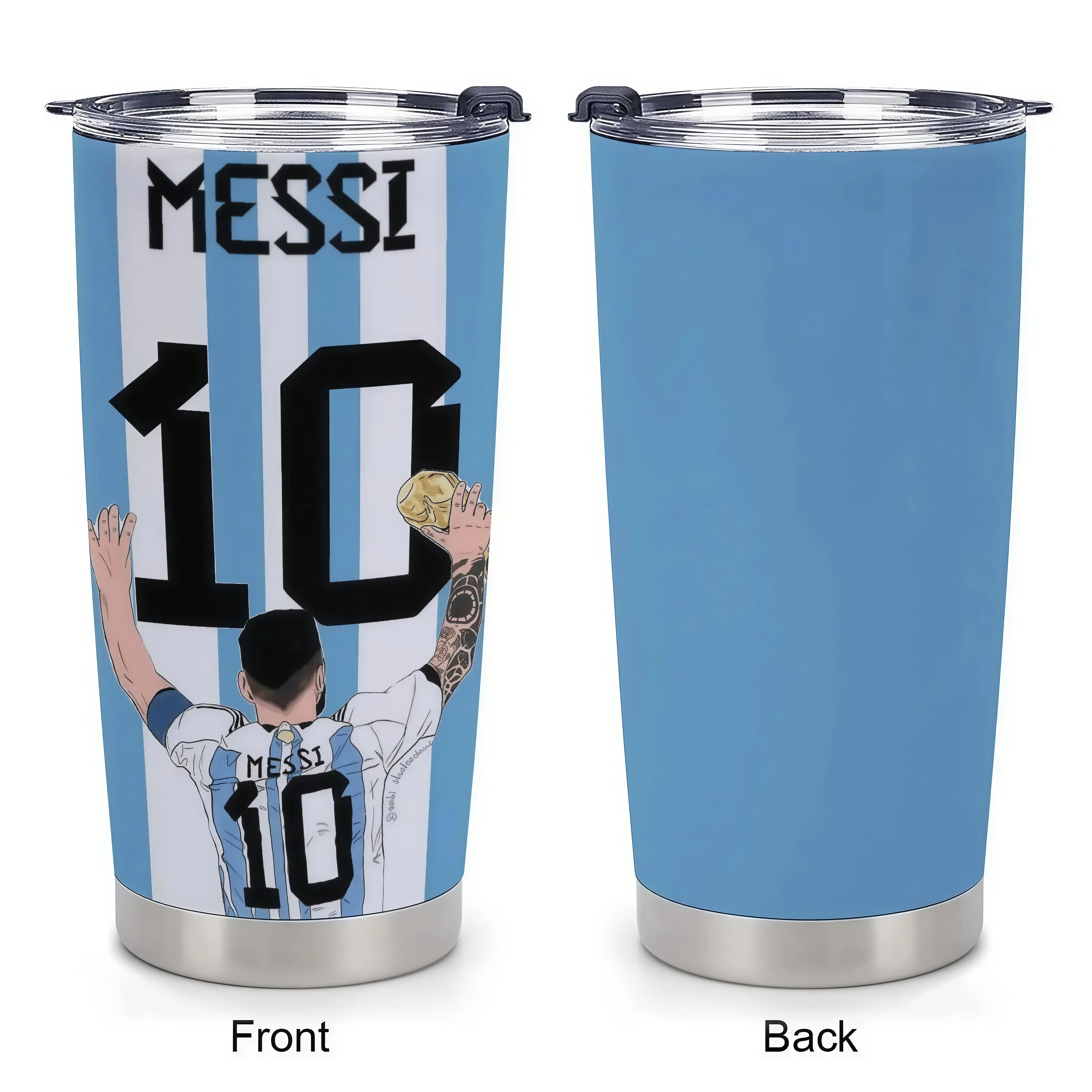 20oz Messi Print Vacuum Flask - Double-Wall Stainless Steel Insulated Travel Mug, Leak-Proof Beverage Tumbler, Portable Daily Carry Football Fan Gift