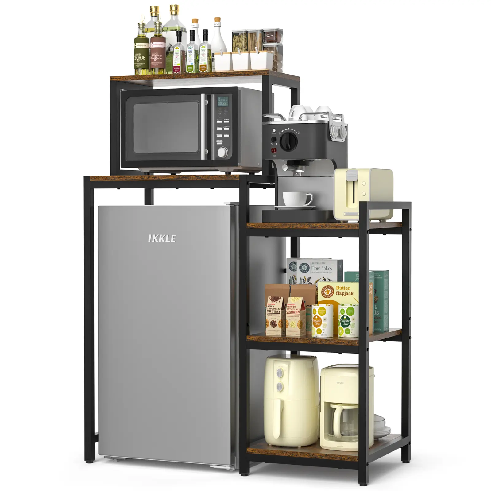 Mini Fridge Stand With Storage Shelves, 3-Tier Mini Fridge Cabinet Microwave Stand Baker Rack, Wood Utility Storage Shelf With Mini Fridge Storage Space For Dorm Kitchen