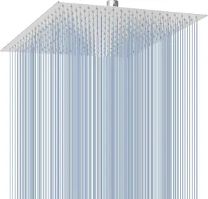 Rain Shower Head, 16 Inch Brushed Nickel Square Rainfall Showerhead, Large Stainless Steel Shower Head, Ultra Thin Rainfall Bath Shower with Silicone Nozzle Easy to Clean and Install