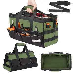 15.5 Inch Tool Roll Up Bag, Heavy Duty Oxford Fabric Portable Tool Storage Organizer with Multiple Pockets, Wrench Roll for Mechanic, Gift for Men Dad Husband, Green
