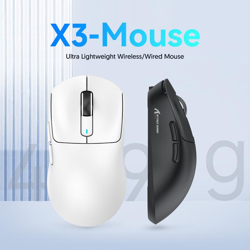 ATTACK SHARK X3 Wireless Gaming Mouse PAW3395 Superlight 49g SUPERLIGHT, PixArt PAW3395 Gaming Sensor, BT/2.4G Wireless/Wired, 6 Adjustable DPI up to 26000, 200 hrs Battery