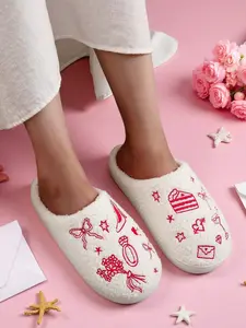Cute Plush Home Slippers for Women, High Heel Bow Embroidered Warm Shoes, Indoor Outdoor Anti-Slip Slip-Ons, Fall Winter Christmas Gift For Girls