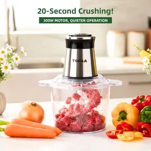 TOPAA Multi-Function Meat Grinder Electric Machine, 2 Bowls (3-Liter Stainless Steel Cup&3-Liter PET Plastic Cup) 2 Sets of Bi-Level Blades, Suitable for Grinding Meat, Onions, and Vegetables