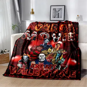Horror Movie Blanket, Halloween Blanket, Lightweight Flannel Blanket, Suitable For Use On Sofas And In Living Rooms, Family Halloween Decoration, A Gift For Mystery Lovers And Horror Movie Fans. Christmas Blanket.
