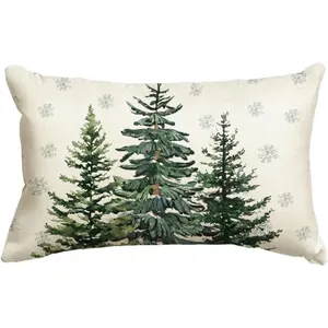Christmas Trees Snowflake Throw Pillow Cover, 12 x 20 Inch Winter Holiday Cushion Case Decoration for Sofa Couch