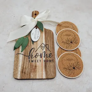 Personalized Housewarming Cutting Board & Coasters Gift Set | Realtor Closing Gift