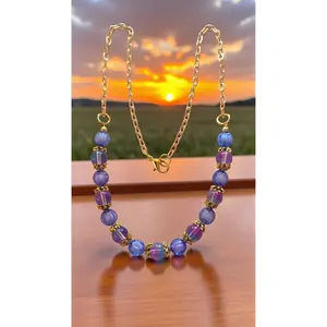 Blue & Purple Bead Necklace      (4793)