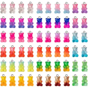 X-HDJ18  60pcs Gradient 3D Gummy DIY Bear Charms- Resin Bear Shaped Clay Pendants in 15 Colors Earring Bracelet Nacklace DIY Jewelry Making Pendants Nail Art Accessory for Adults DIY Handmade Crafting Gifts
