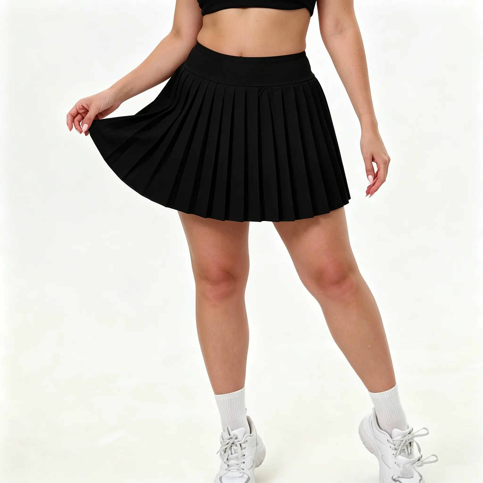 High-Waisted Tennis Skort for Women, Solid Pleated A-Line with Built-in Shorts, Quick-Dry Fabric for Casual Street Style, Above-Knee Mini, Loose-Fitting
