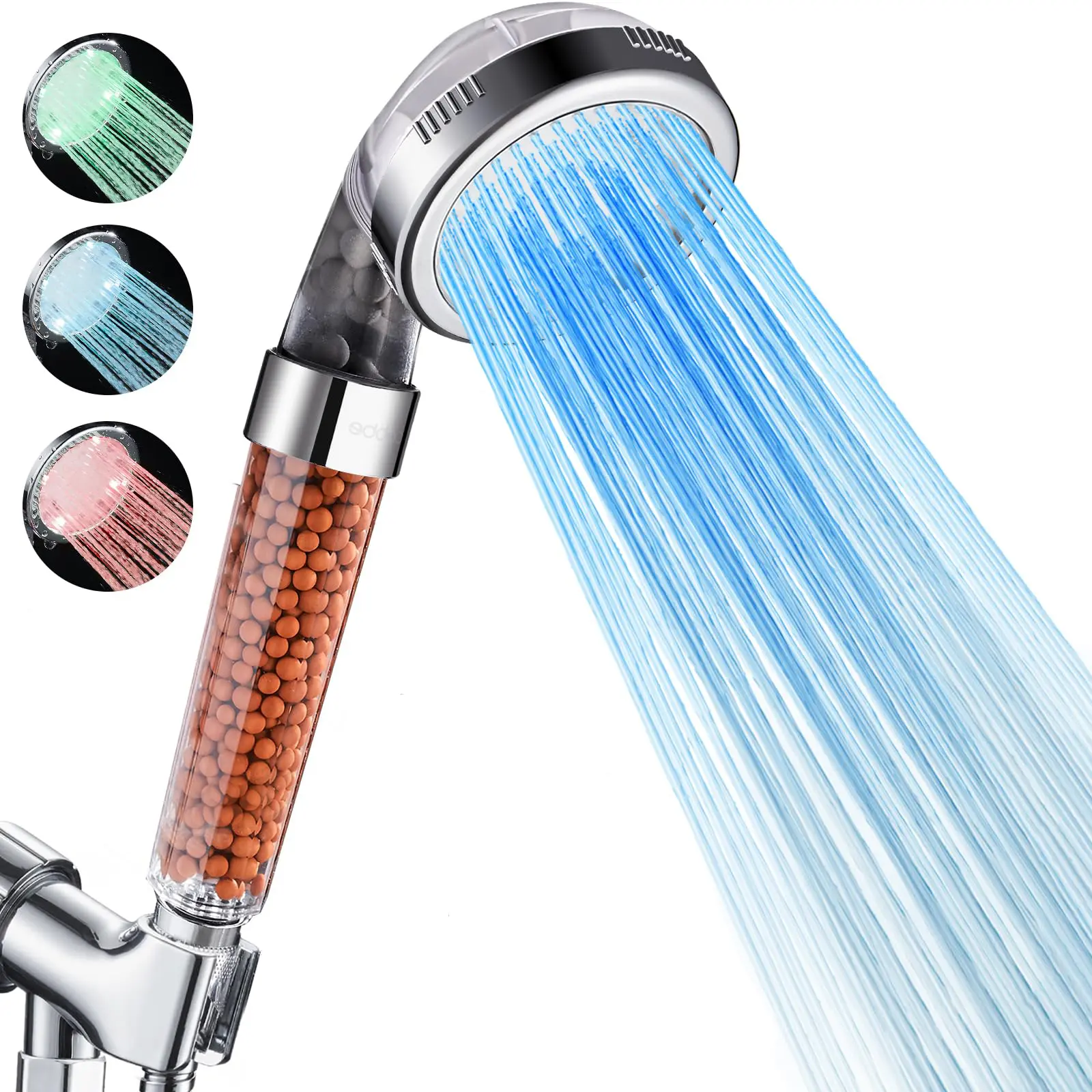 LED Shower Head, 3 Water Temperature-Controlled, Water-Saving Filtered Bathroom Shower Fixture