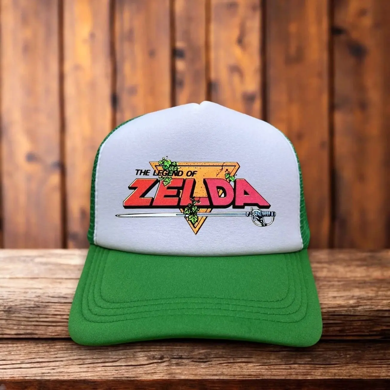 Retro 80s Video Game Trucker Hat, Green Snapback Baseball Cap, Adjustable Vintage Style Accessory