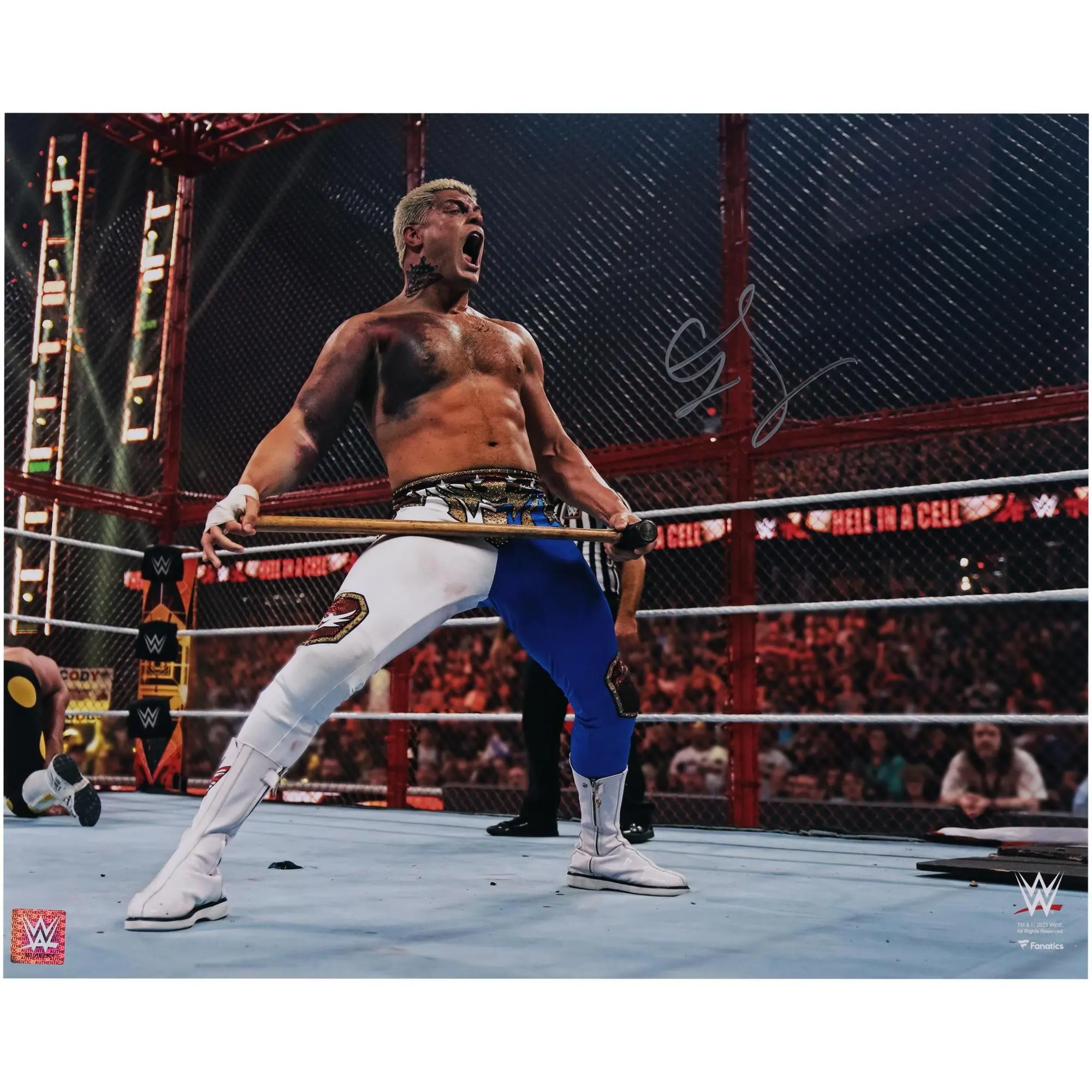 Cody Rhodes WWE Autographed 16" x 20" Hell in a Cell with Sledgehammer Photograph - Fanatics Authentic Certified - Wrestling Memorabilia